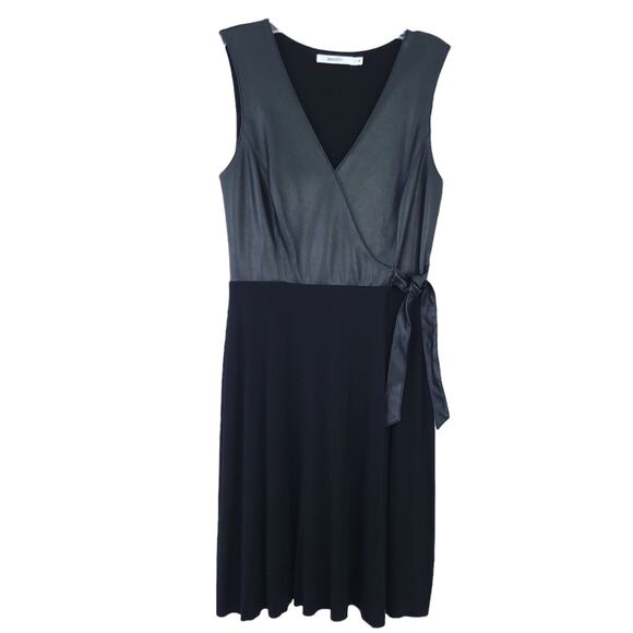 Bailey 44 Black Dress Small Faux Leather, Fit and Flare, Sleeveless, Front Tie - Picture 1 of 6